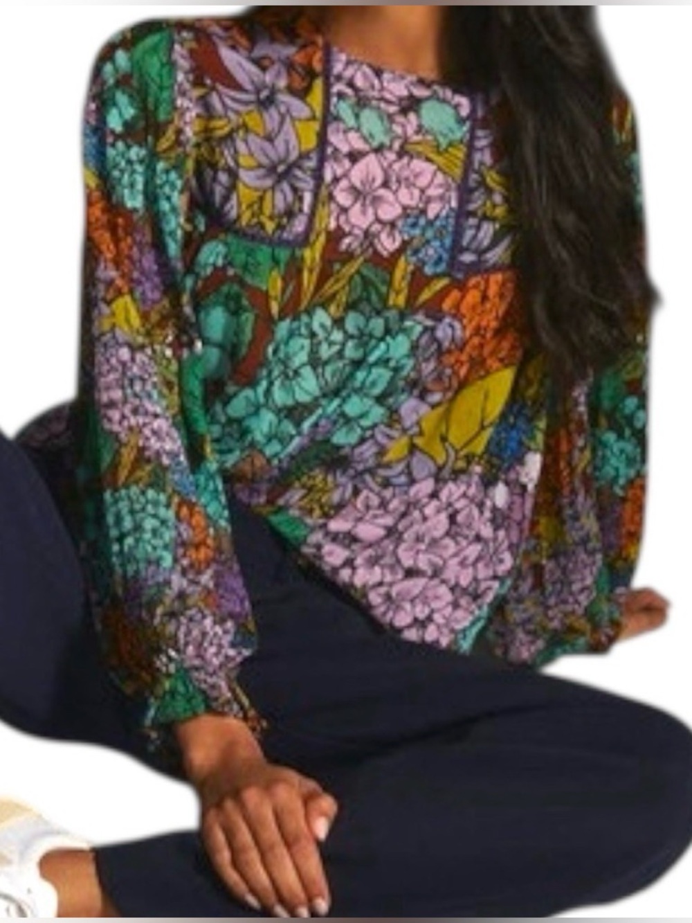 Anthropologie Blank London Miranda Peasant Blouse Boho Floral Print Petite Small